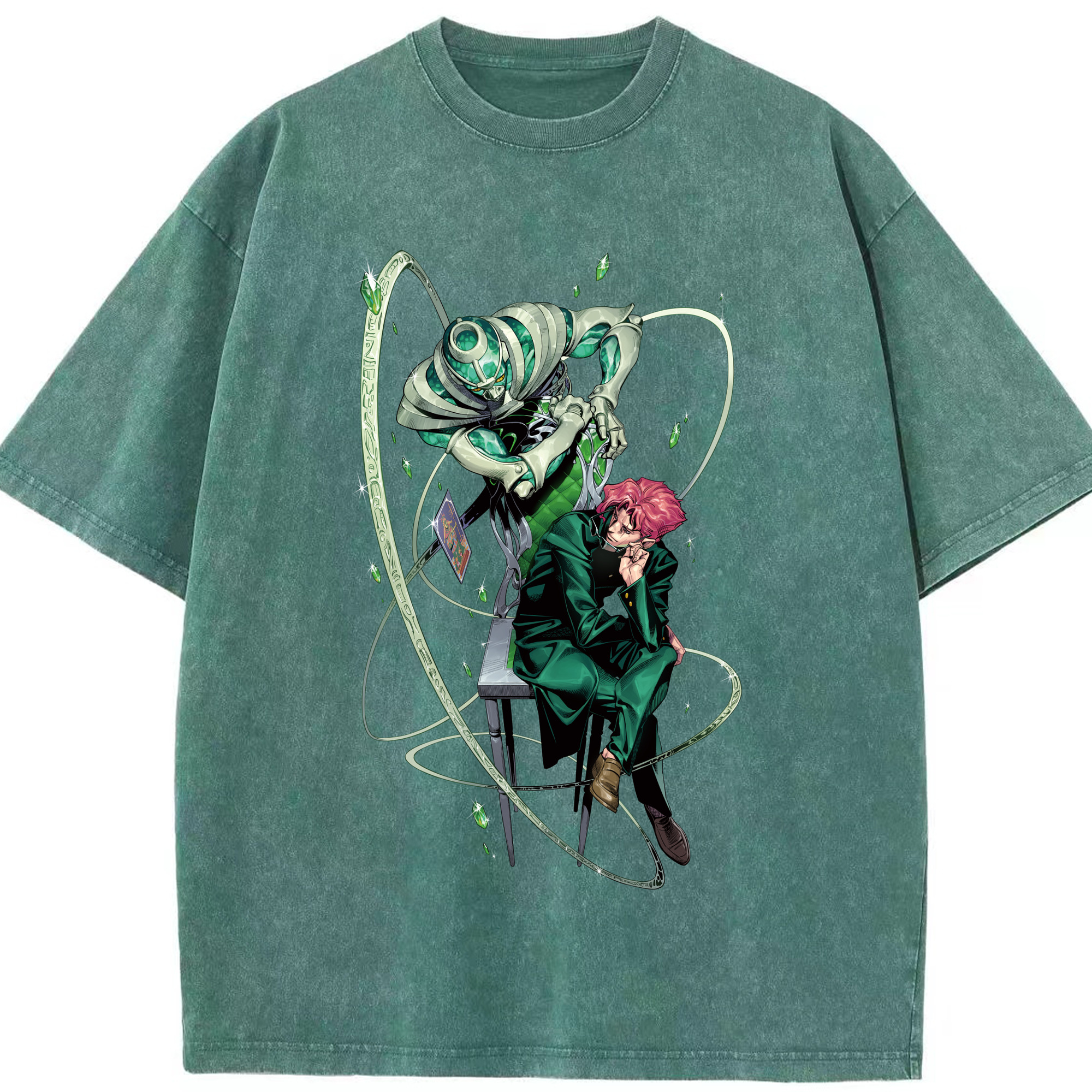 （画像用） ジョジョの奇妙な冒険 花京院 典明（かきょういん のりあき） JoJo's Bizarre Adventure Kakyoin Noriaki 綿100% ヴィンテージ風 半袖Tシャツ（フロントプリント）